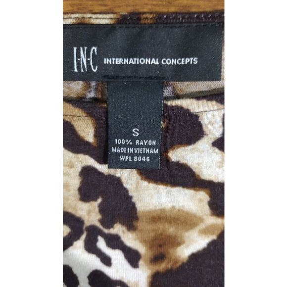 INC 3/4 Sleeve Animal Print Tunic Top with Wide Neck, Brown/Beige, Size S - Picture 4 of 5